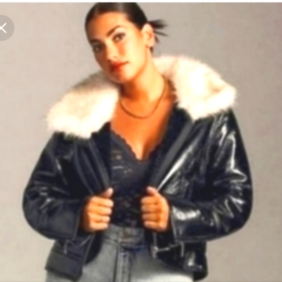 Unreal fur wet look aviator jacket - Picture 4 of 16